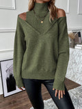 Fongt And Winter Women's Knitted Shoulder Half-High-Neck Solid Color Thread Temperament Casual Sweater