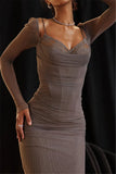 Sheer Long Sleeve Bodycon Maxi Dress-Outfit