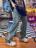 Blue Wash Star Patched Boyfriend Jeans-Outfit