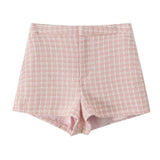 Pink Plaid Tweed Jacket And Shorts Set-Outfit