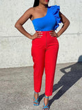 Fongt Women's Clothing Large-Size Fashion Temperament Casual Thin High-Waisted Trousers Solid African Professional Pants