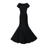 Trendy Women's Dress Small Man Step By Step Lotus Short-Sleeved Dress Square Collar Retro Slim Temperament Fish Tail Long Skirt-Outfit