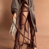 High Waist Mesh See-Through Bandage Solid Pants Autumn Winter Women Fashion Sexy Outfits