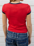 Color Patchwork Short Sleeve Causal T-shirts Crop Tops Summer Streetwear 2023 Women Oneck Slim Fit Basic Tees Shirts-Outfit