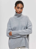 Women Solid Color Sweater Autumn Winter Casual Turtleneck Collar Knitted Pullovers 2023 Female Loose Thick Warm Basic