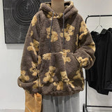 Loose Harajuku Kawaii Hoodies Fleece Bear Couple Hoodie Autumn Winter Thick Sweatshirts Oversized Pullover Casual