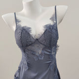 Fongt Lace Open-Forked Bow Pajamas 2025 New Sexy Thin Sling Ice Ribbon Women's Sleeping Skirt With Chest Cushion