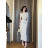 Fongt Waist Temperament Bag Folding Dress Dress Women's Summer Neckline Shoulder-To-Shoulder Temperament