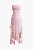 flounce hem maxi dress with ruched