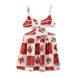 Fongt Retro Sexy Red Lattice Print Side Of The Waist-In-Scuttered Sling Dress