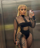 Hollow Out Night Club Outfit Women Two Piece Set Y2K Patchwork Long Sleeve Top and Leggings Conjuntos Para Mujeres 2 Piezas-Outfit