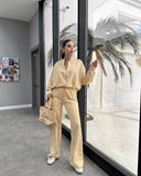 Fongt 20232 New Solid Color Zip Loose Hoodie Casual Versatile Trouser Suit-Outfit