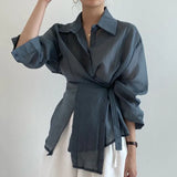Fongt Chic Simple Temperament Lapel Single Breasted Irregular Tie With Waist Thin Long Sleeve Anti-Sai Shirt Jacket-Outfit
