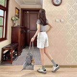 Fongt High-Waisted Broad-Legged Denim Shorts Women's Summer Narrow Version Of Small Straight-Tipped Trousers To Make Old Thin Five-Point Pants