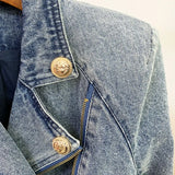 Fongt 2025 New Women's Coat Lion Buckle Double Zipper Wash Denim Locomotive Small Suit Jacket