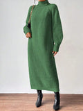 Fongt Women's Sweater Skirt Fashion Jacket High-Necked Long-Sleeved Knitted Skirt Solid-Colored Inside Skirt