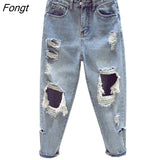 spring summer autumn new Big size women fashion casual Denim Pants woman female ripped jeans for women