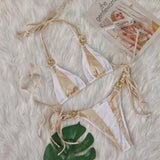Fongt Sexy New Crystal Diamond Bikini Solid Color Patchwork Belt Swimsuit Vacation Split Women's