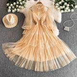 Fongt High-End Chiffon Dress Women Autumn New Temperament Banquet Dress Phony Holiday Princess Dress