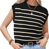 Fongt Spring And Summer Women Sleeveless Vest Round Neck Striped Knit Jumper Casual Women's