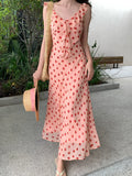 Fongt Xixi 2025 Summer New Korean Version Of High-Waisted Holiday Sling Dress V-Neck Print Pure Desire Skirt 88279