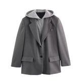 New Style Hooded Splicing Fashionable Suit Jacket 9287557-Outfit