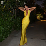 Fongt Summer Women's Sexy V Neck Hanging Back Dress Temperament Slit Dress