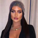 Stone Mesh Grid Trendy Wild Head Scarf Wrap Glitter Rhinestone Handmade Patchwork Celebrity Headband Turban Hair