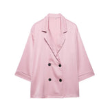 Fongt Women's Spring And Summer New Loose Wrinkle Effect Double Buckle Blazer Casual Trousers Set