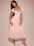 Pink Flare Short Sleeve Maxi Dress-Outfit