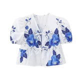 Spring Lapel Lace Printed Shirt Blouse-Outfit