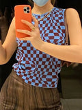 Checkered Print Crop Tank Top-Outfit