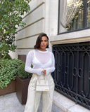 Striped See-Through Long Sleeve Top-Outfit