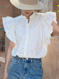 Fongt Sense Of White Shirt Summer French White Shirt Lotus Sleeves Of The Famous Wind Short Top Korean European Women's Clothing