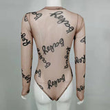Fongt Summer New Women's Round Collar Long-Sleeved T-Shirt Perspective Mesh Sexy Slim Jumpsuit-Outfit