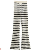 Fongt Women's INS Explosion Striped Knitting L Long Sleeve Horned Pants Set