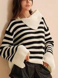 Fongt 2025 New Fashion Stripe Jersey Casual Loose Long-Sleeved Women's Sweater