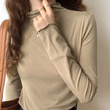 Half-High Collar Bottomed Shirt Women Wear A New White Long-Sleeved T-Shirt With Western Style Agaric