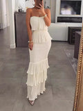 Fongt Fashion Sexy Temperament Women's Pure Color Sleeveless Breasts To Take The Folding Lotus Leaf Side Dress