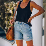 Fongt Autumn And Winter Women's Casual Hole Water Wash Denim Shorts Straight Trousers Tide Brand