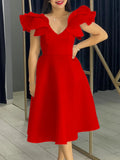 Fongt Summer New Lotus Leaf Side High-Waist A-Shaped Dress Party Dress