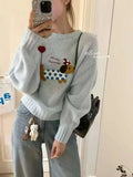 Dog Embroidery Knitted Sweater Pullover-Outfit