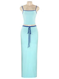 Blue Two Tone Cami Top And Maxi Skirt Set-Outfit