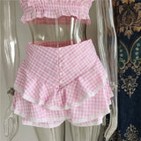 Plaid Ruffle Crop Top And Shorts Set-Outfit