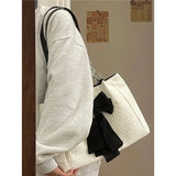Aesthetic Bow Large Capacity Canvas Shoulder Bag-Outfit
