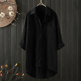 Fongt Women's Clothing 2025 Spring And Autumn Casual Style Pure Shirt Women Loose Cotton T-Shirt Double Pocket Long-Sleeved
