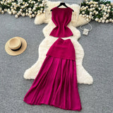 Fongt Fan Temperament Two Sets Of Summer High-End Sleeveless Knitting Top High-Waisted Splicing Bag Hip Skirt Suit