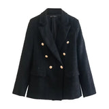 Fongt Women's Textured Double Breasted Blazer New 2023 Autumn / Winter Fashion Casual Top-Outfit