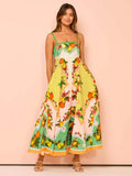 Fongt Summer New Sexy Sling Temperament Print High Waist Swing Dress Woman