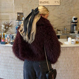 Teddy Burgundy Faux Fur Coat-Outfit